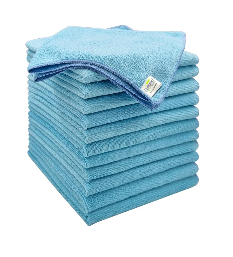 SOFTSPUN Microfiber Cleaning Cloths 12 pcs 40x40cms 220 GSM Sky Blue! Highly Absorbent Lint and Streak Free Multi Purpose Wash Cloth for Bike & Car Stainless Steel Silverware.… - Image 1