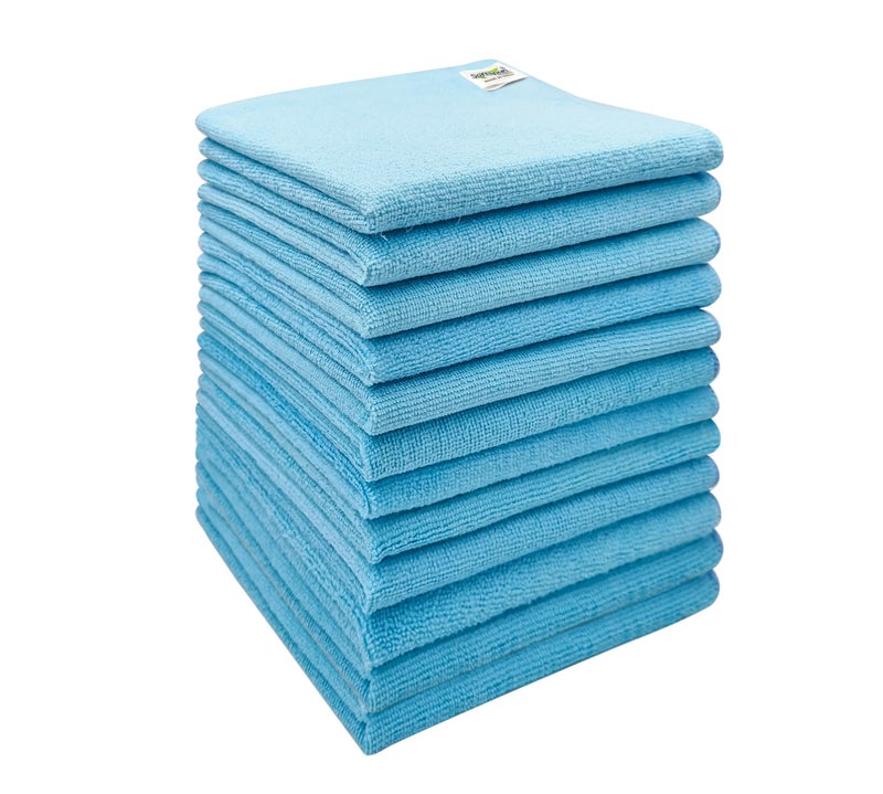 SOFTSPUN Microfiber Cleaning Cloths 12 pcs 40x40cms 220 GSM Sky Blue! Highly Absorbent Lint and Streak Free Multi Purpose Wash Cloth for Bike & Car Stainless Steel Silverware.… - Image 2