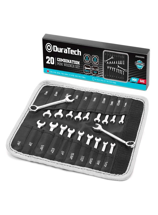 DURATECH Mini Wrench Set, Midget Combination Wrench Set, 20-Piece, Metric & SAE, 4-11mm & 5/32" - 7/16", Lightweight, with Rolling Pouch - Image 1