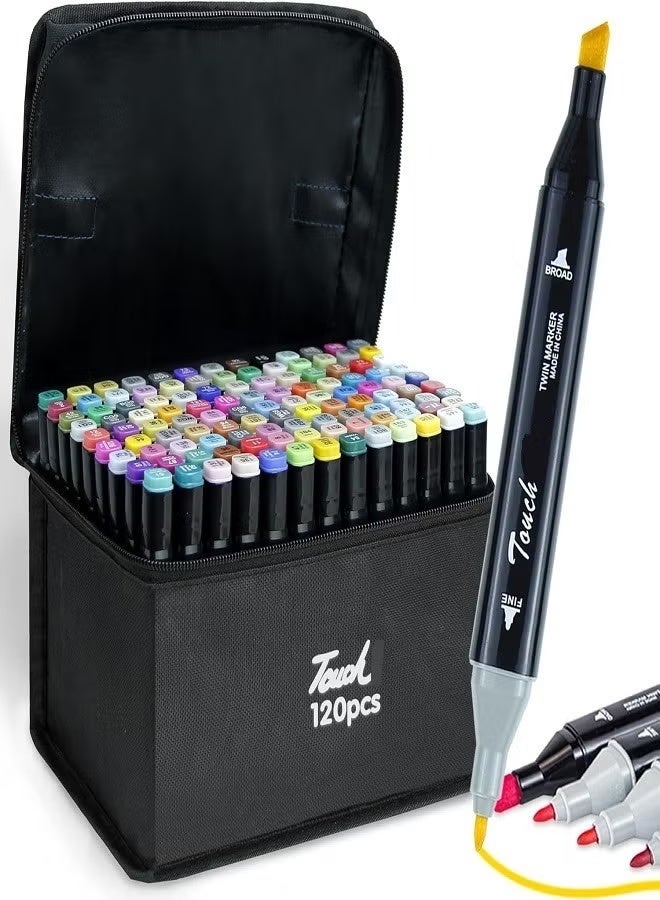 Touch 120 Colors Art Marker Pen Set, Dual Tip Marker Pen with Carrying Bag, Art Supplies for Students, Adults, Artists Drawing, Coloring, Sketching Design - Image 1