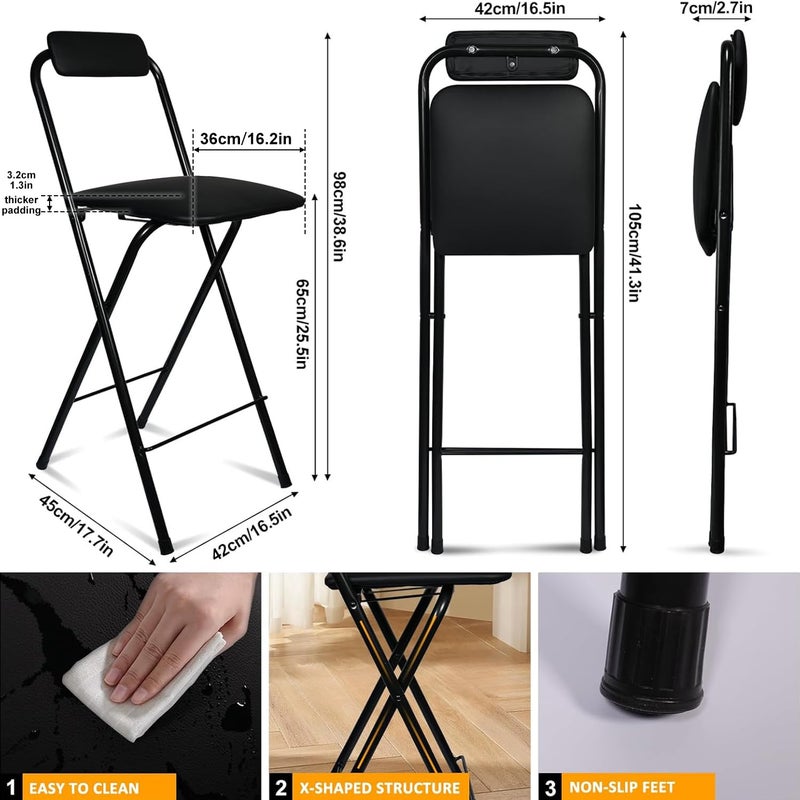 FATOLRD Folding Bar Stool with Back, 1 pcs Tall Foldable Stool Chair Portable Collapsible Stool for Adult Counter Height Seat Leather Padded Kitchen Shop Comfortable Sturdy - Image 3