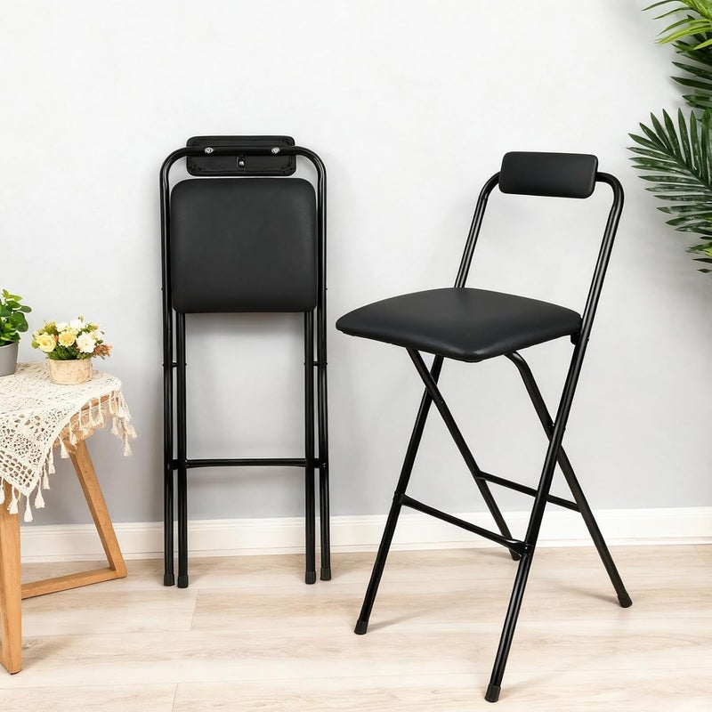 FATOLRD Folding Bar Stool with Back, 1 pcs Tall Foldable Stool Chair Portable Collapsible Stool for Adult Counter Height Seat Leather Padded Kitchen Shop Comfortable Sturdy - Image 2