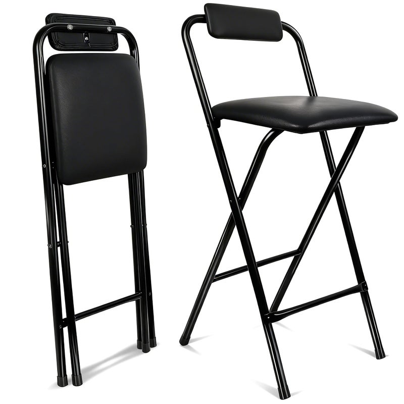 FATOLRD Folding Bar Stool with Back, 1 pcs Tall Foldable Stool Chair Portable Collapsible Stool for Adult Counter Height Seat Leather Padded Kitchen Shop Comfortable Sturdy - Image 1