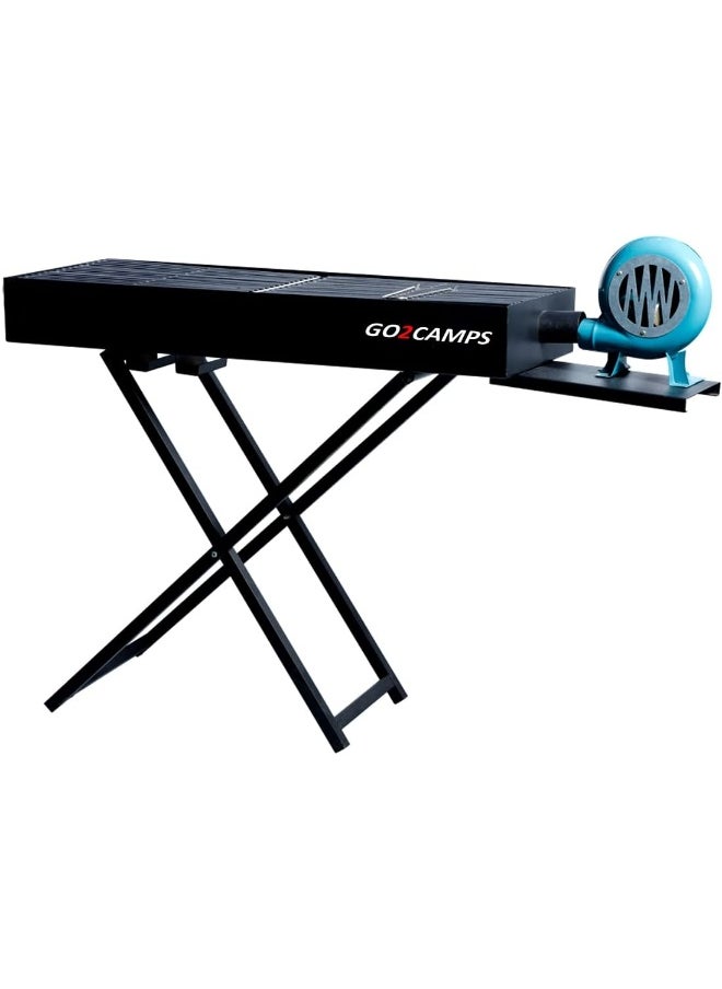 GO2CAMPS Barbeque Grill with Blower Fan Foldable Stand with X Shape Large-90 cm | Charcoal BBQ Grill Kabab, Portable BBQ Manual Air Blower-Heavy Duty-Shish Kabob Portable Camping Cooking for Outdoor  - Image 1
