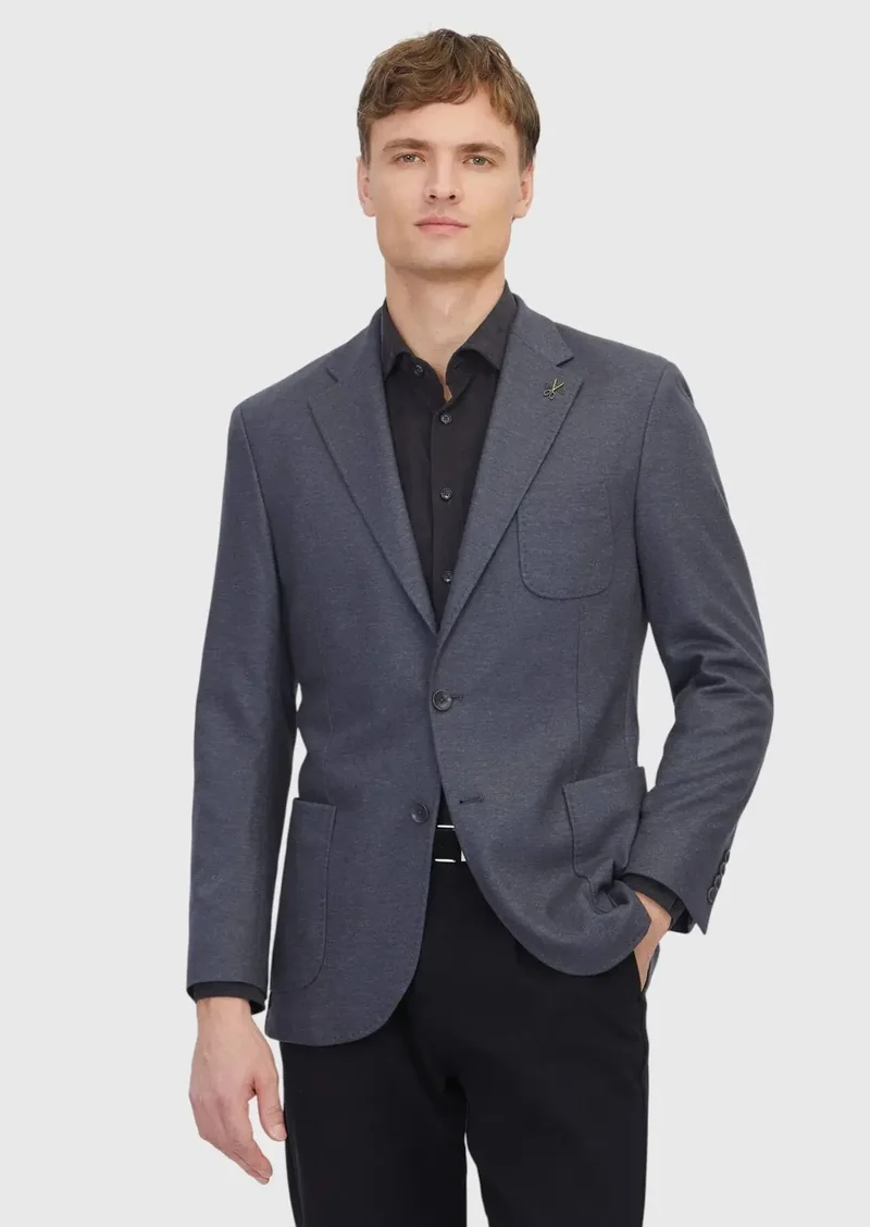 RAMSEY Hard Coal Plain Wool Blended Jacket