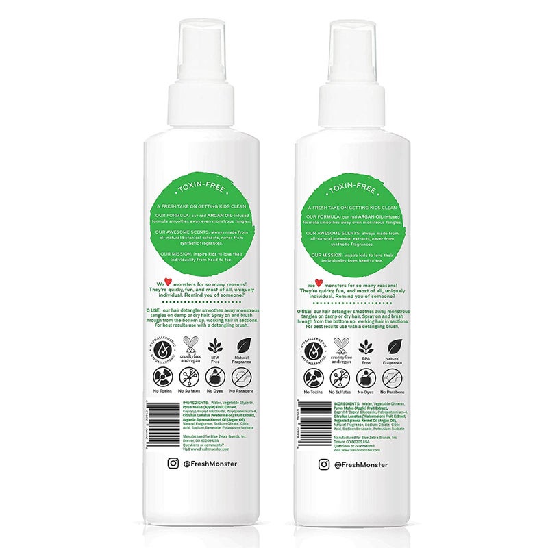Fresh Monster Kids Detangler Spray, Toxin-Free, Hypoallergenic & Natural, Hair Conditioning Spray for Kids, Watermelon (2 Pack, 8.5oz/each) - Image 2