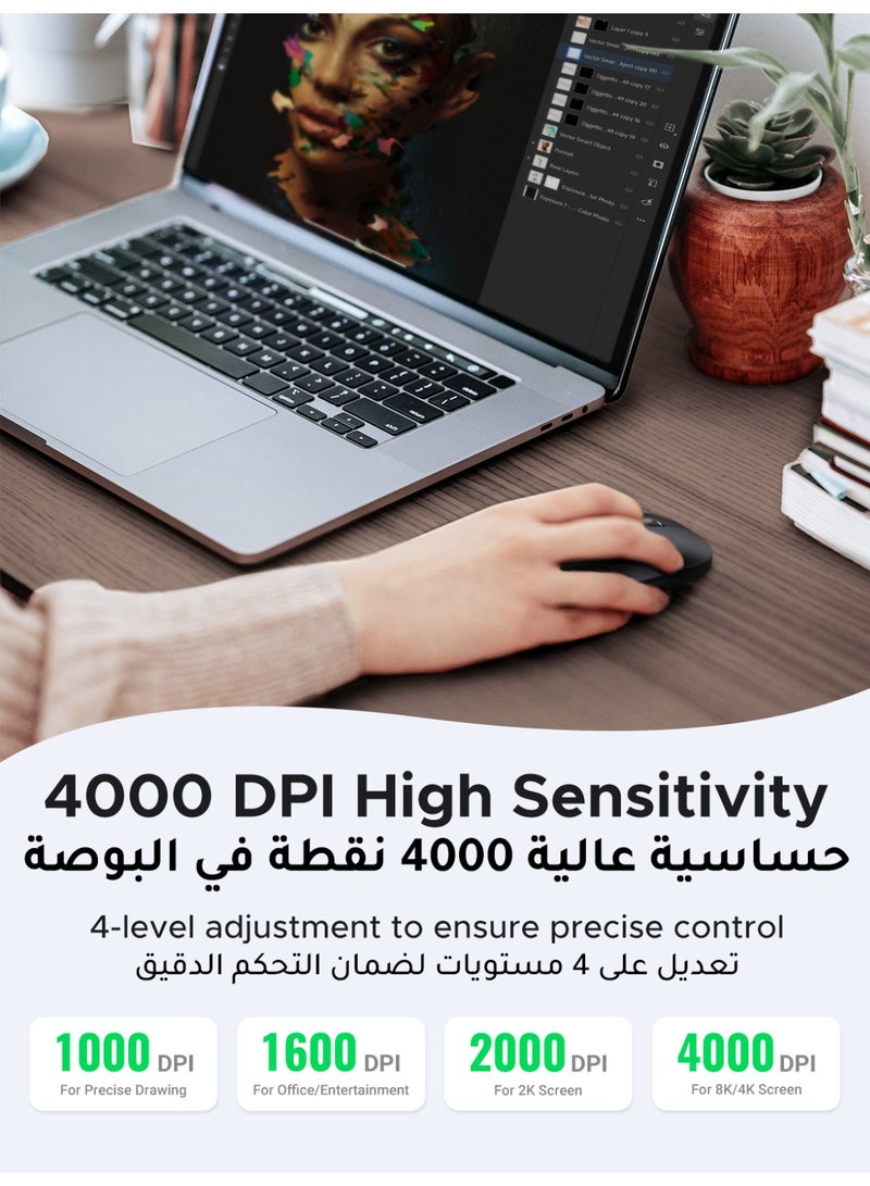 Ugreen Mouse Wireless Buletooth Mouse Dual Mode USB+ Buletooth 5.0 4 DPI Adjustable Up to 4000 DPI Slim Design Silent Click Ergonomic Mouse Long Battery Life 10M Distance Plug & Play Compatible With Laptop - Image 3