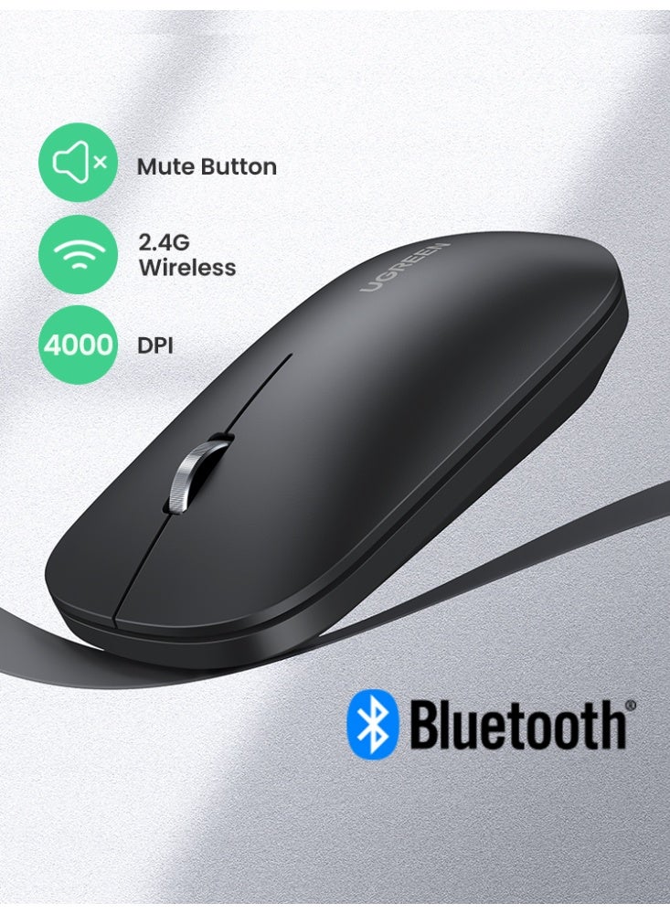 Ugreen Mouse Wireless Buletooth Mouse Dual Mode USB+ Buletooth 5.0 4 DPI Adjustable Up to 4000 DPI Slim Design Silent Click Ergonomic Mouse Long Battery Life 10M Distance Plug & Play Compatible With Laptop - Image 1