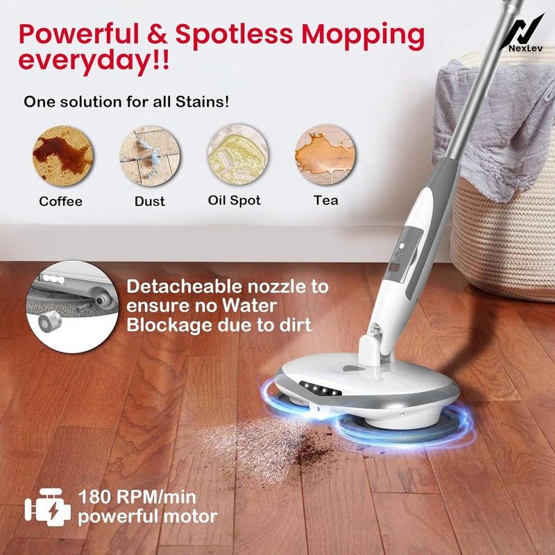 NexLev Cordless Spin Mop50 Min Runtime2 Extra Mop Pads Type C For Home Kitchen Office Use Water Spray Function Mopping for All Floor TypesLED for Corners and UnderbedSPM01 - Image 2