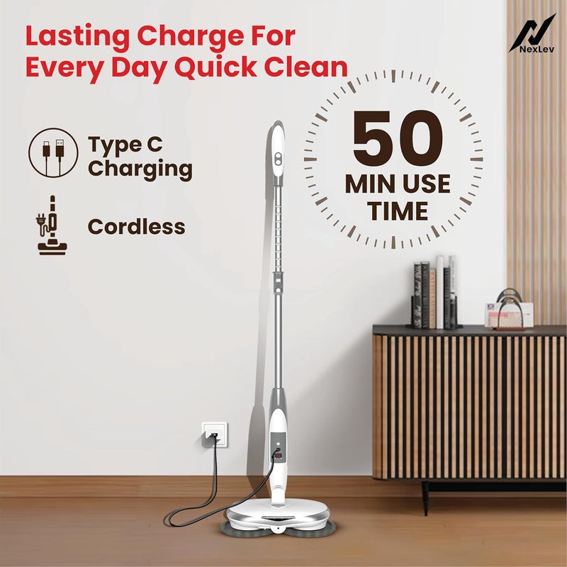 NexLev Cordless Spin Mop50 Min Runtime2 Extra Mop Pads Type C For Home Kitchen Office Use Water Spray Function Mopping for All Floor TypesLED for Corners and UnderbedSPM01 - Image 5
