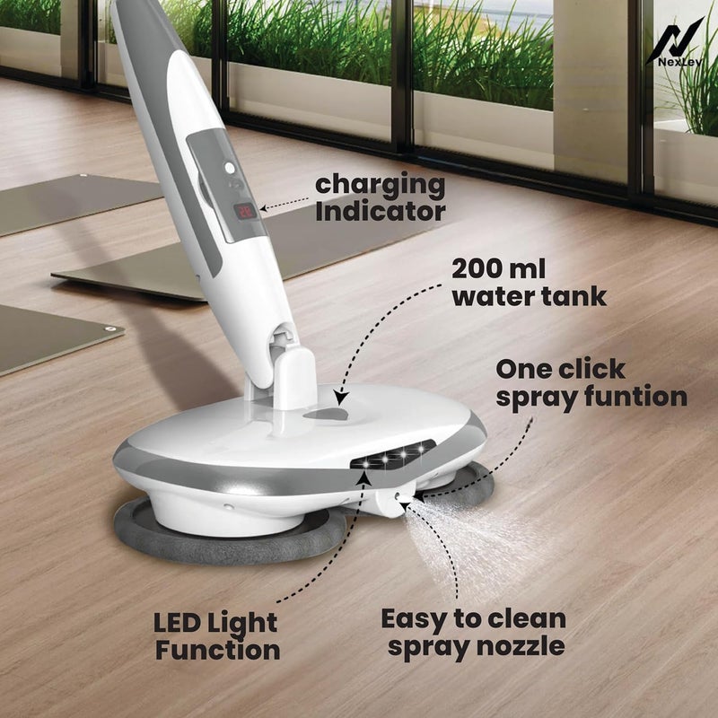 NexLev Cordless Spin Mop50 Min Runtime2 Extra Mop Pads Type C For Home Kitchen Office Use Water Spray Function Mopping for All Floor TypesLED for Corners and UnderbedSPM01 - Image 3