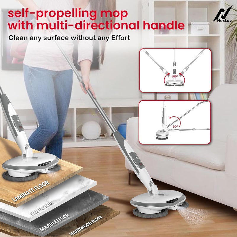 NexLev Cordless Spin Mop50 Min Runtime2 Extra Mop Pads Type C For Home Kitchen Office Use Water Spray Function Mopping for All Floor TypesLED for Corners and UnderbedSPM01 - Image 4