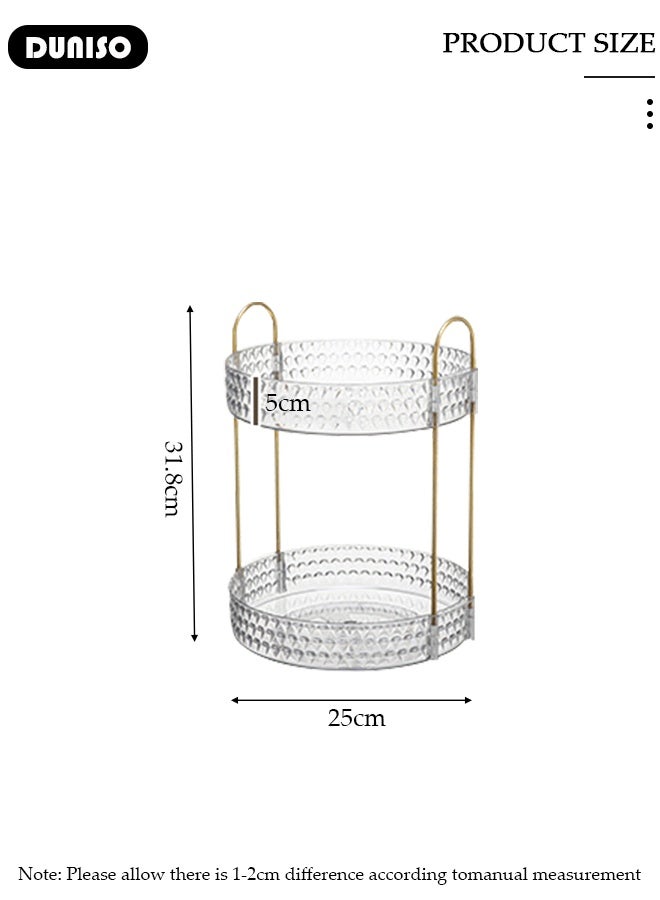 DUNISO منظم مكياج دوار منظم سطح الحمام 2 طبقة رف تجميل دوار تخزين مستحضرات العناية بالبشرة، حامل عطر رف توابل المطبخ لدرج المكياج فرش المكياج أحمر الشفاه مستحضرات التجميل اللوشن - Image 2