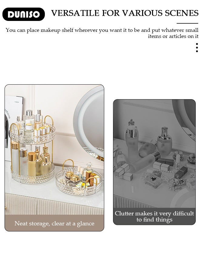 DUNISO منظم مكياج دوار منظم سطح الحمام 2 طبقة رف تجميل دوار تخزين مستحضرات العناية بالبشرة، حامل عطر رف توابل المطبخ لدرج المكياج فرش المكياج أحمر الشفاه مستحضرات التجميل اللوشن - Image 4