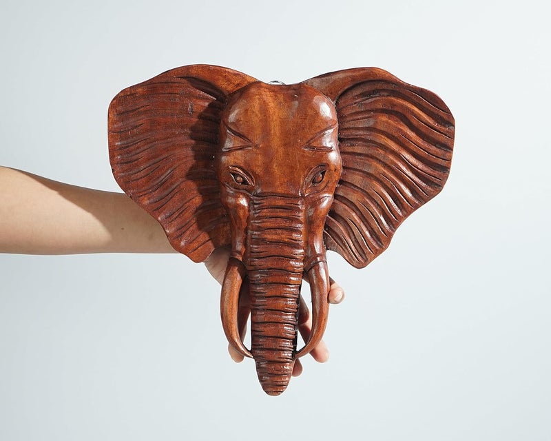 kveer SS Art Solid Wood Elephant Wall Art Wood Carving Room Decor Honey Finish - Image 1