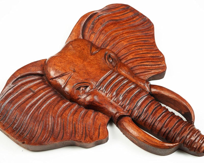 kveer SS Art Solid Wood Elephant Wall Art Wood Carving Room Decor Honey Finish - Image 3