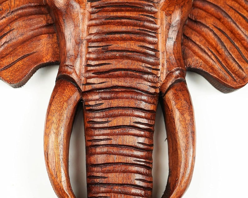kveer SS Art Solid Wood Elephant Wall Art Wood Carving Room Decor Honey Finish - Image 5