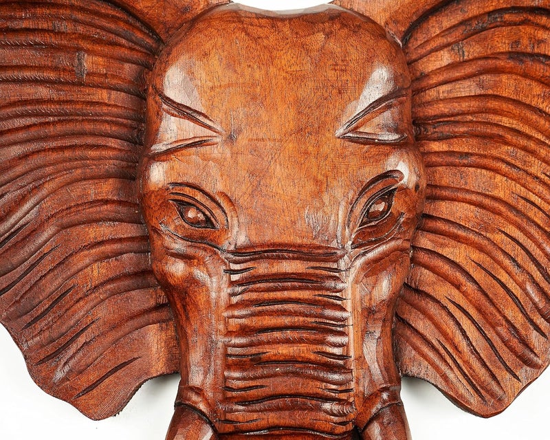 kveer SS Art Solid Wood Elephant Wall Art Wood Carving Room Decor Honey Finish - Image 4