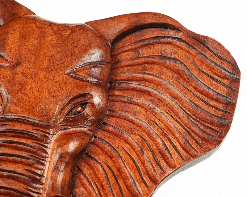 kveer SS Art Solid Wood Elephant Wall Art Wood Carving Room Decor Honey Finish - Image 2
