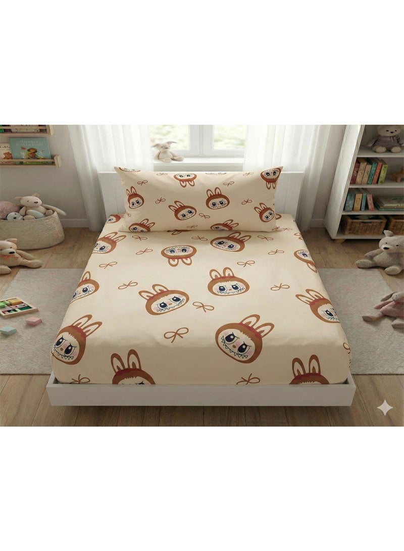 Yarlin-Bed Set (Kids-Fitted Bedsheet for 120 cm beds and Small Pillowcase (Labubu) Design