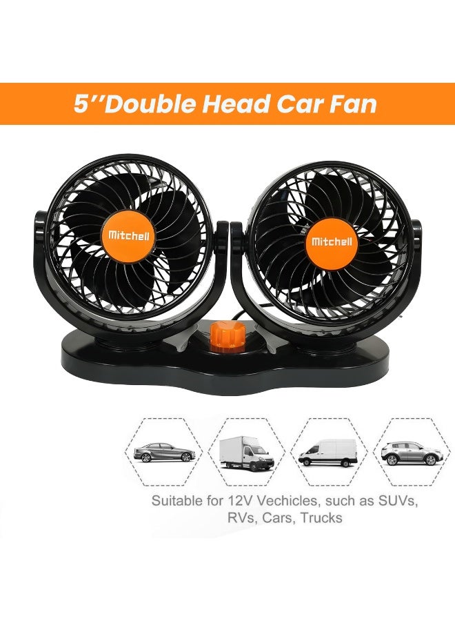 ميتشل مروحة سيارة مزدوجة الرأس 5 بوصة 15 واط DC24V مروحة تبريد مزدوجة قابلة للتعديل مع تحكم بسرعتين، دوران 360 درجة، دوران هواء منخفض الضوضاء، جهاز تبريد مثبت على لوحة القيادة للشاحنات والشاحنات الصغيرة والمركبات الثقيلة - Image 4