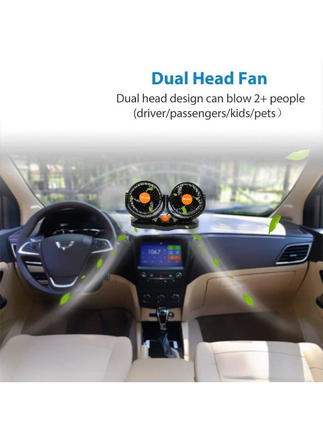 ميتشل مروحة سيارة مزدوجة الرأس 5 بوصة 15 واط DC24V مروحة تبريد مزدوجة قابلة للتعديل مع تحكم بسرعتين، دوران 360 درجة، دوران هواء منخفض الضوضاء، جهاز تبريد مثبت على لوحة القيادة للشاحنات والشاحنات الصغيرة والمركبات الثقيلة - Image 5