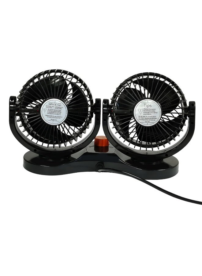 ميتشل مروحة سيارة مزدوجة الرأس 5 بوصة 15 واط DC24V مروحة تبريد مزدوجة قابلة للتعديل مع تحكم بسرعتين، دوران 360 درجة، دوران هواء منخفض الضوضاء، جهاز تبريد مثبت على لوحة القيادة للشاحنات والشاحنات الصغيرة والمركبات الثقيلة - Image 2