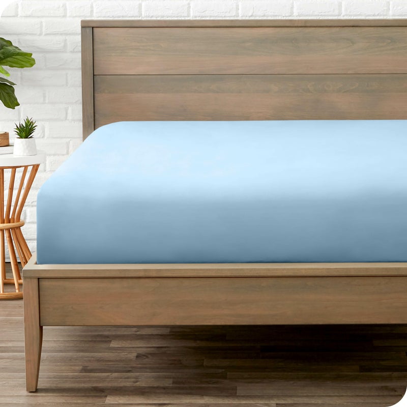Bare Home Fitted Bottom Sheet Queen Size - Premium 1800 Microfiber - Ultra-Soft Hotel Luxury - Deep Pocket - Durable and Long Lasting - Fitted Sheet (Queen, Light Blue) - Image 1