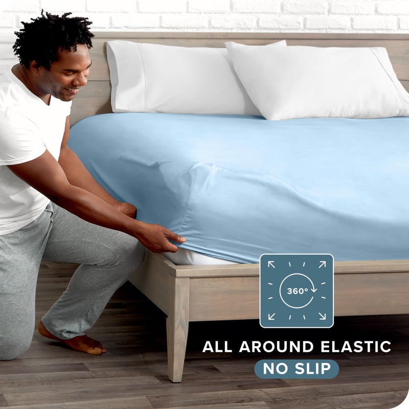 Bare Home Fitted Bottom Sheet Queen Size - Premium 1800 Microfiber - Ultra-Soft Hotel Luxury - Deep Pocket - Durable and Long Lasting - Fitted Sheet (Queen, Light Blue) - Image 3
