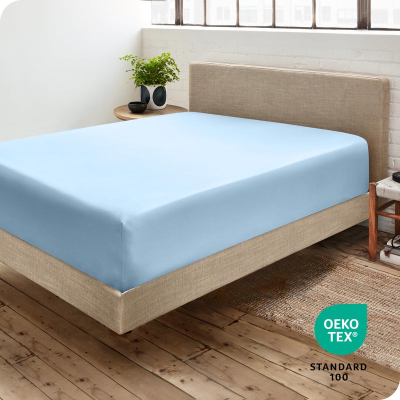 Bare Home Fitted Bottom Sheet Queen Size - Premium 1800 Microfiber - Ultra-Soft Hotel Luxury - Deep Pocket - Durable and Long Lasting - Fitted Sheet (Queen, Light Blue) - Image 4