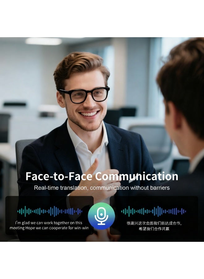 هاهاهاي نظارات بلوتوث ذكية بتقنية الذكاء الاصطناعي مع ترجمة صوتية فورية (144 لغة) | مكالمات وتسجيل لاسلكي بدون استخدام اليدين | للسفر، والأعمال، والاجتماعات، والقيادة - أسود - Image 5