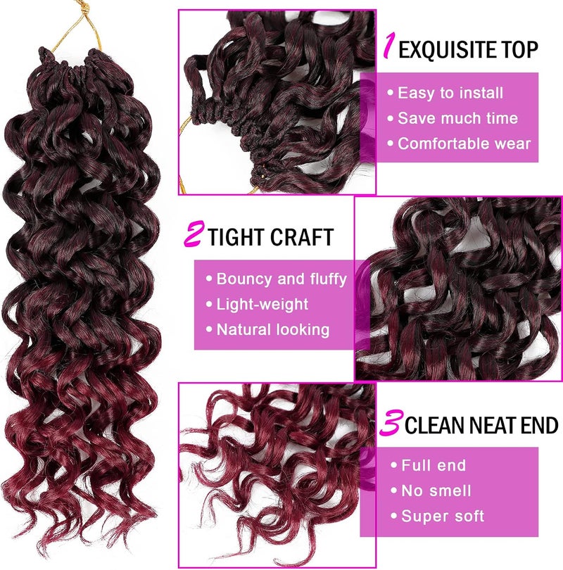 Eerya 7 Packs GoGo Curl Crochet Hair 10 Inch Red Burgundy Short Curly Crochet Hair for Women Beach Curl Water Wave Deep Twist Crochet Braids Synthetic Braiding Hair Extensions (10 Inch, T1B/BUG) - Image 4