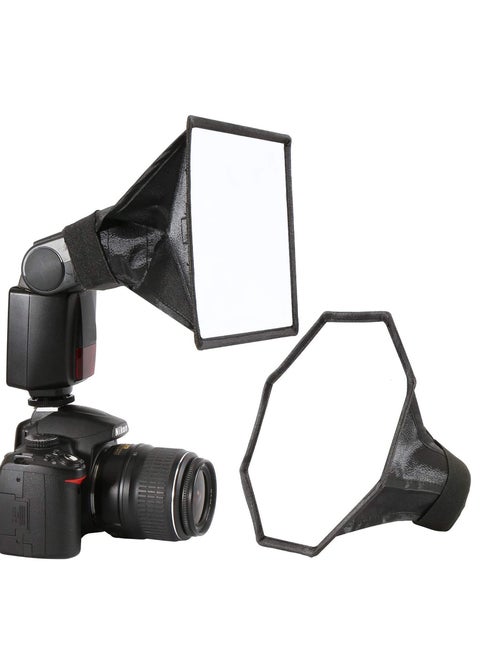 2 Pack Flash Diffuser Softbox Set Collapsible with Storage Pouch 8" Octagon and 8"x6" Rectangle Softboxes for Canon Nikon