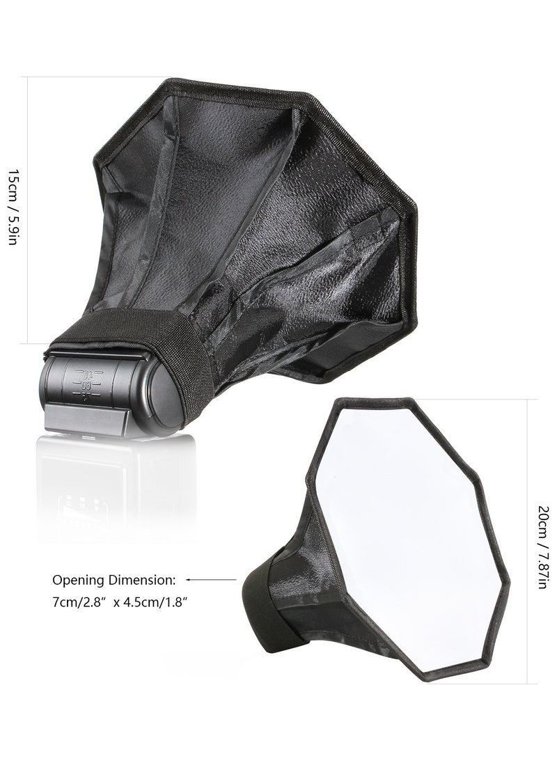 2 Pack Flash Diffuser Softbox Set Collapsible with Storage Pouch 8" Octagon and 8"x6" Rectangle Softboxes for Canon Nikon