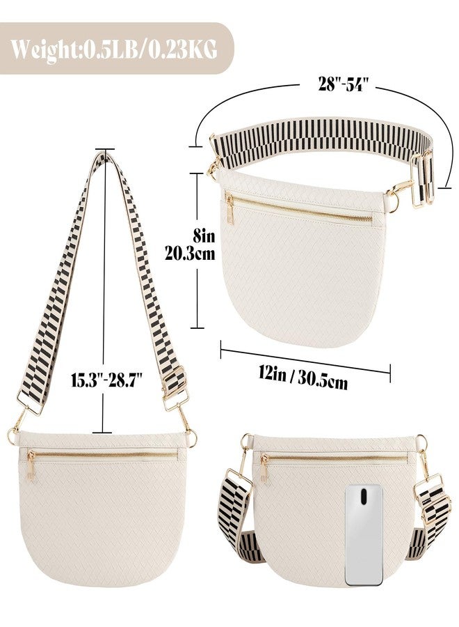 Dealkion Woven Fanny Packs Belt Bag Sling Bag for Women Woven Leather Bum Bag Crossbody Bag Waist Pack Chest Bag Purse Shoulder Bag for Women-Cream - Image 5