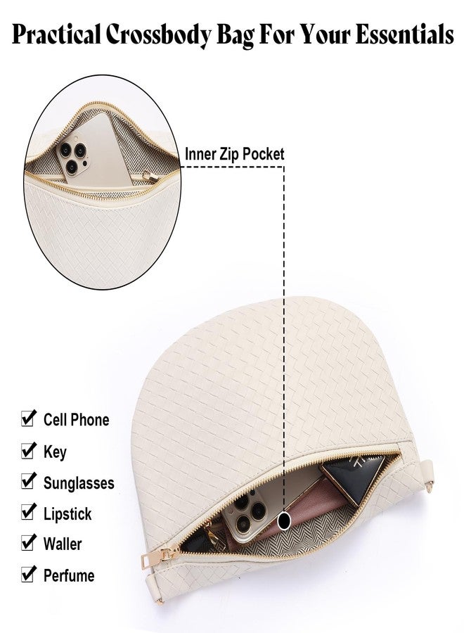 Dealkion Woven Fanny Packs Belt Bag Sling Bag for Women Woven Leather Bum Bag Crossbody Bag Waist Pack Chest Bag Purse Shoulder Bag for Women-Cream - Image 4