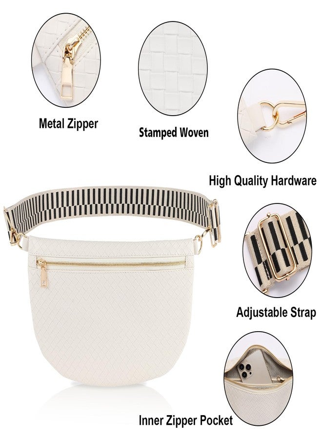Dealkion Woven Fanny Packs Belt Bag Sling Bag for Women Woven Leather Bum Bag Crossbody Bag Waist Pack Chest Bag Purse Shoulder Bag for Women-Cream - Image 3