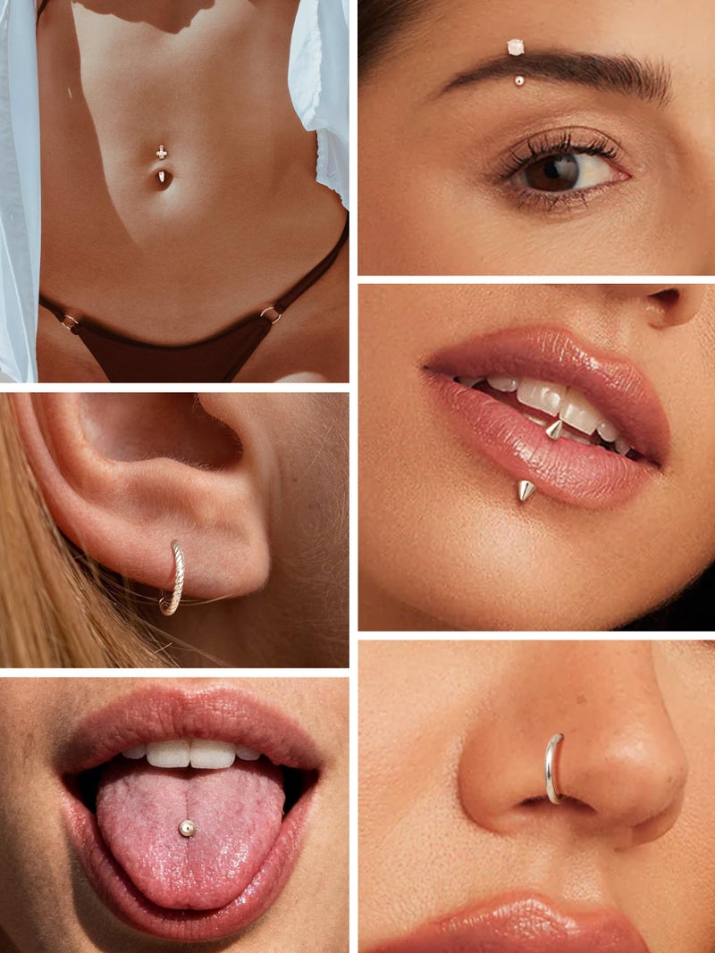 ORAZIO 14 PCS Rook Piercing Jewelry Surgical Steel Eyebrow Piercing 16G Rook Earrings for Women Curved Barbells Eyebrow Rings Belly Lip Ring Cartilage Daith Helix Tragus Body Piercings-14S - Image 3