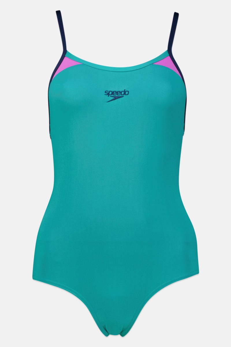 speedo Women Non Padded Embroidered Logo One Piece Swimwear, Green - Image 1