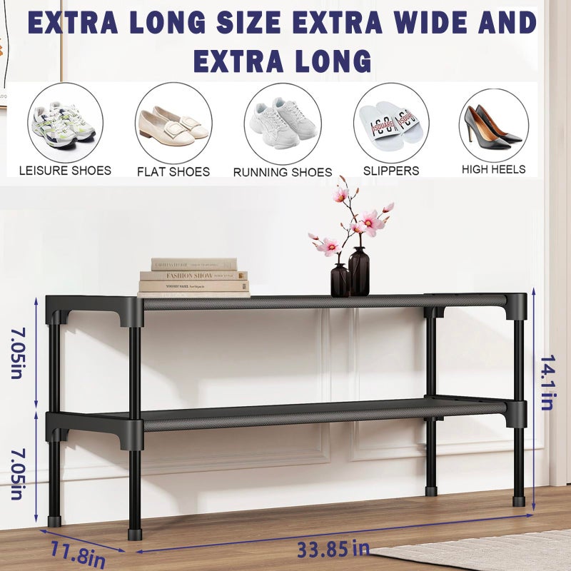 SAN HE Long Shoe Rack-Shoe Organizer 2 Tier Shoe Rack for Closet Front Door Entryway Garage, Stackable Free Standing and Freely Combinable Shoe Storage, Space Saving Small Shoe Shelves. - Image 1