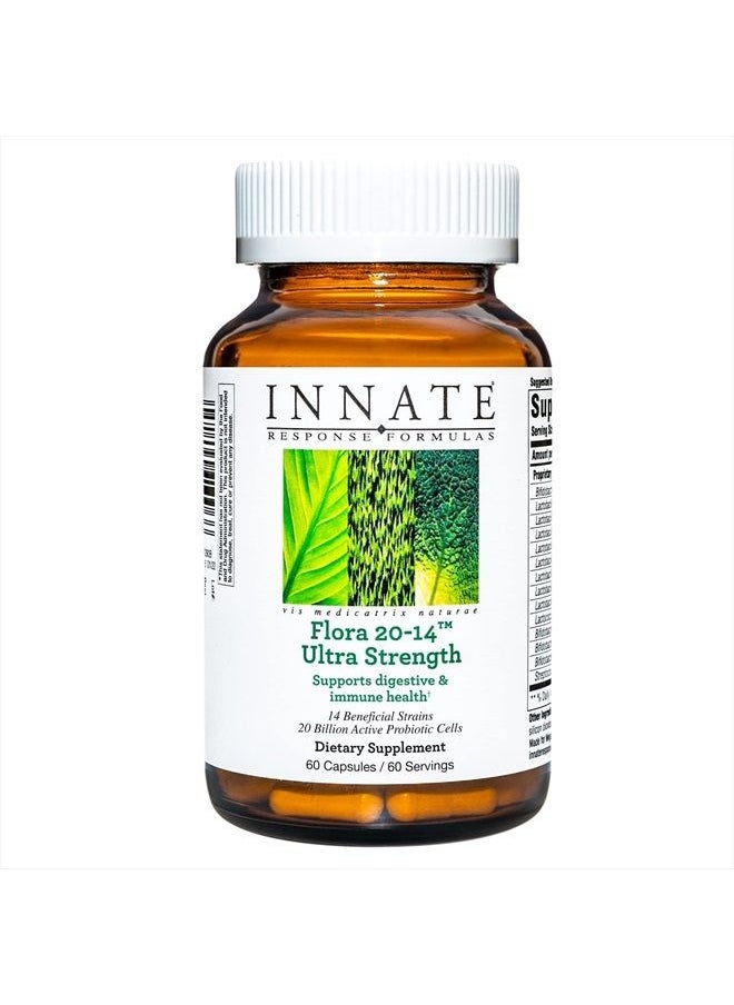 Innate Response Formulas - Flora 20-14 Ultra Strength - Probiotic Supplement with 20 Billion CFU - 14 Probiotic Strains - Vegan and Non-GMO - Made Without 9 Food Allergens - 60 Caps​ - Image 1