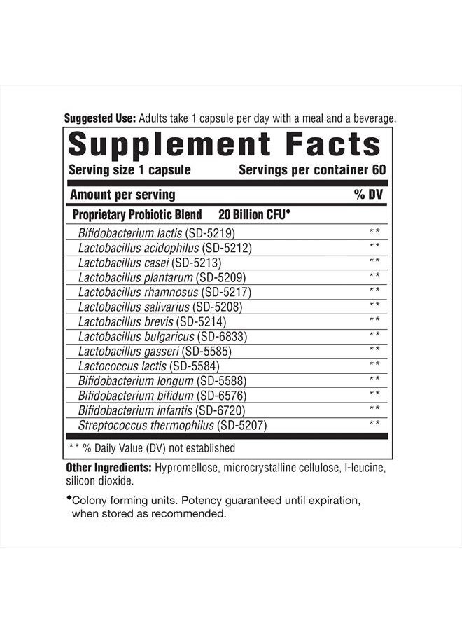Innate Response Formulas - Flora 20-14 Ultra Strength - Probiotic Supplement with 20 Billion CFU - 14 Probiotic Strains - Vegan and Non-GMO - Made Without 9 Food Allergens - 60 Caps​ - Image 1