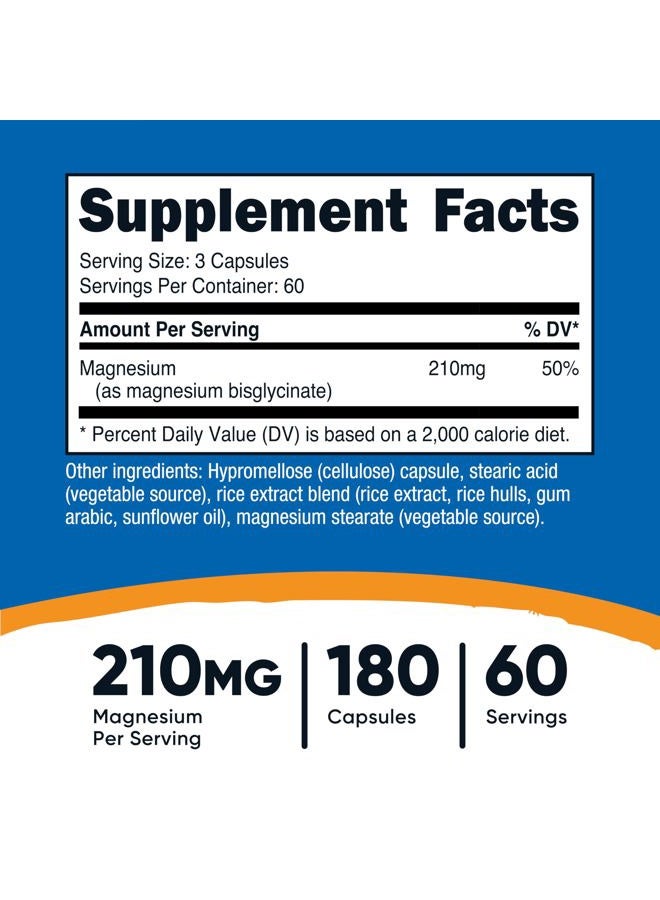 Nutricost كبسولات مغنيسيوم جليسينات (180 كبسولة، 210 ملغ لكل حصة) - مكمل مغنيسيوم جليسينات لامتصاص لطيف - Image 2