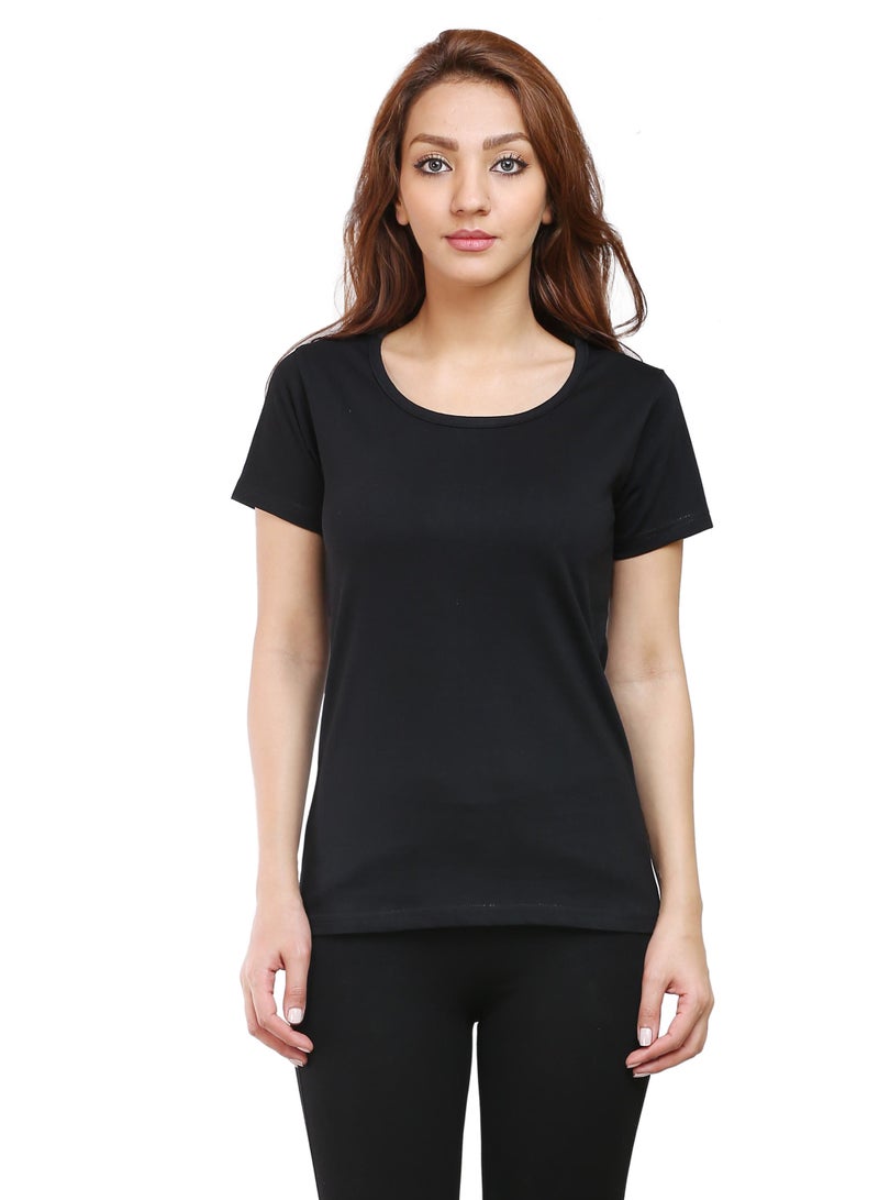 RSO Outfits Regular Fit Solid Cotton Half Sleeves Round Neck Women's T-Shirt Black - Image 1