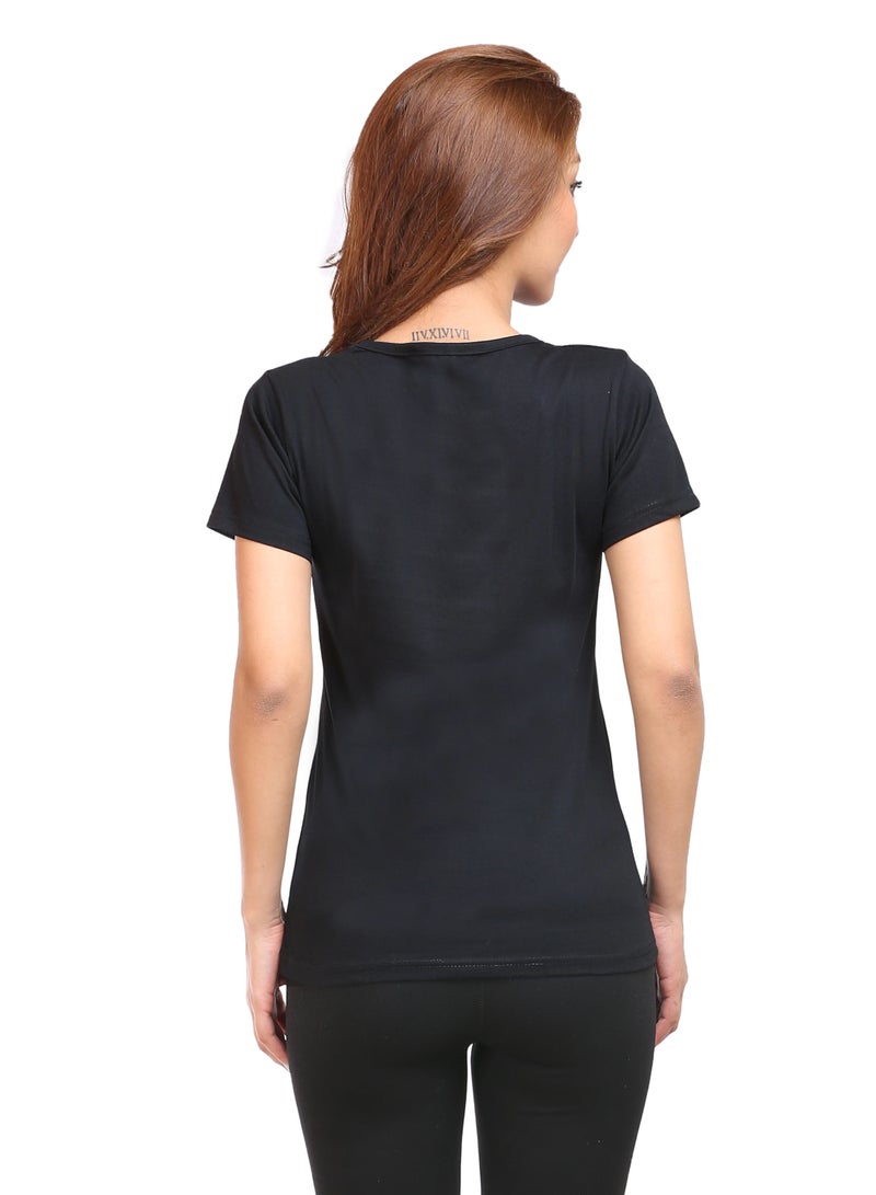 RSO Outfits Regular Fit Solid Cotton Half Sleeves Round Neck Women's T-Shirt Black - Image 5