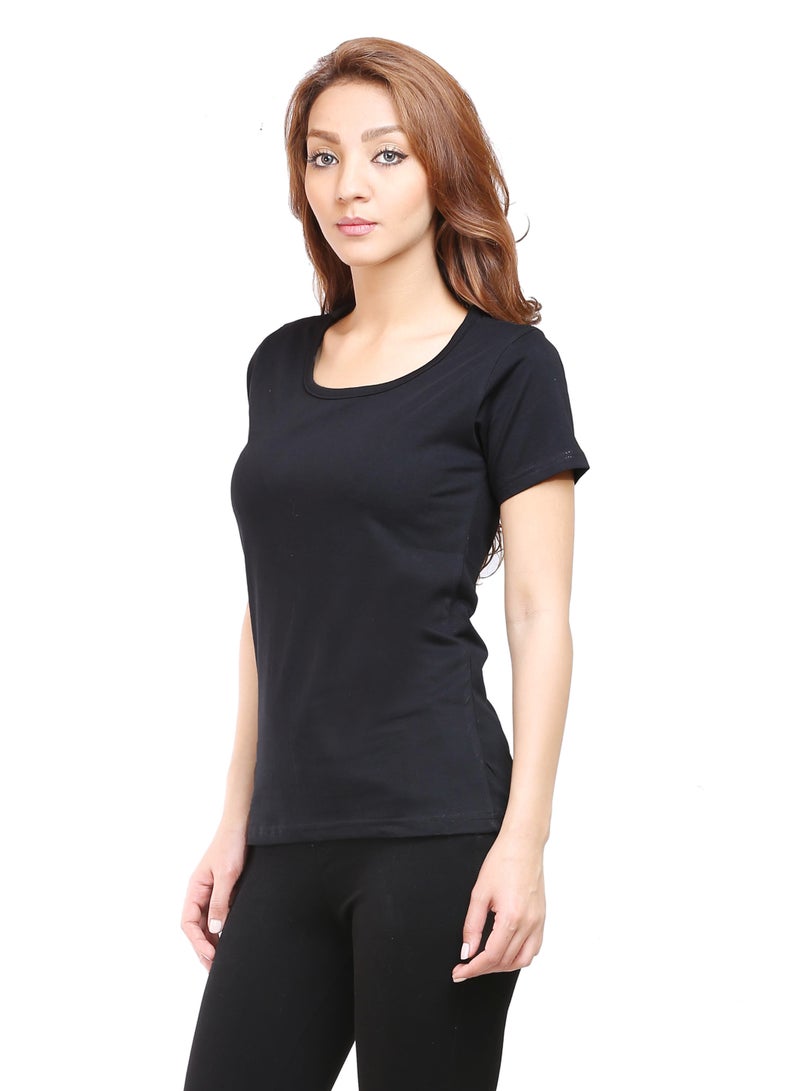 RSO Outfits Regular Fit Solid Cotton Half Sleeves Round Neck Women's T-Shirt Black - Image 3