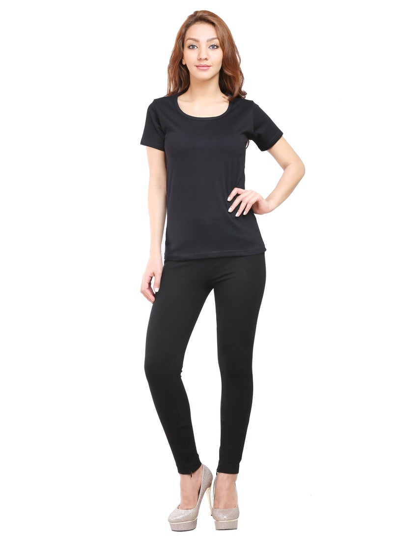 RSO Outfits Regular Fit Solid Cotton Half Sleeves Round Neck Women's T-Shirt Black - Image 4