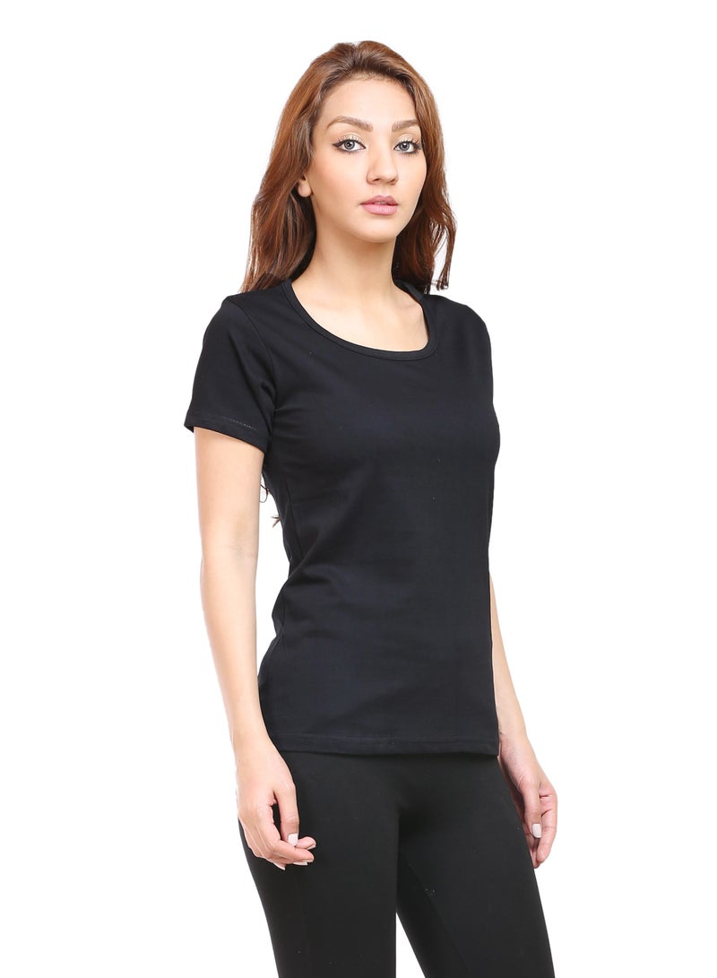 RSO Outfits Regular Fit Solid Cotton Half Sleeves Round Neck Women's T-Shirt Black - Image 2