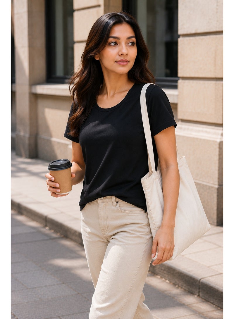 RSO Outfits Regular Fit Solid Cotton Half Sleeves Round Neck Women's T-Shirt Black - Image 4