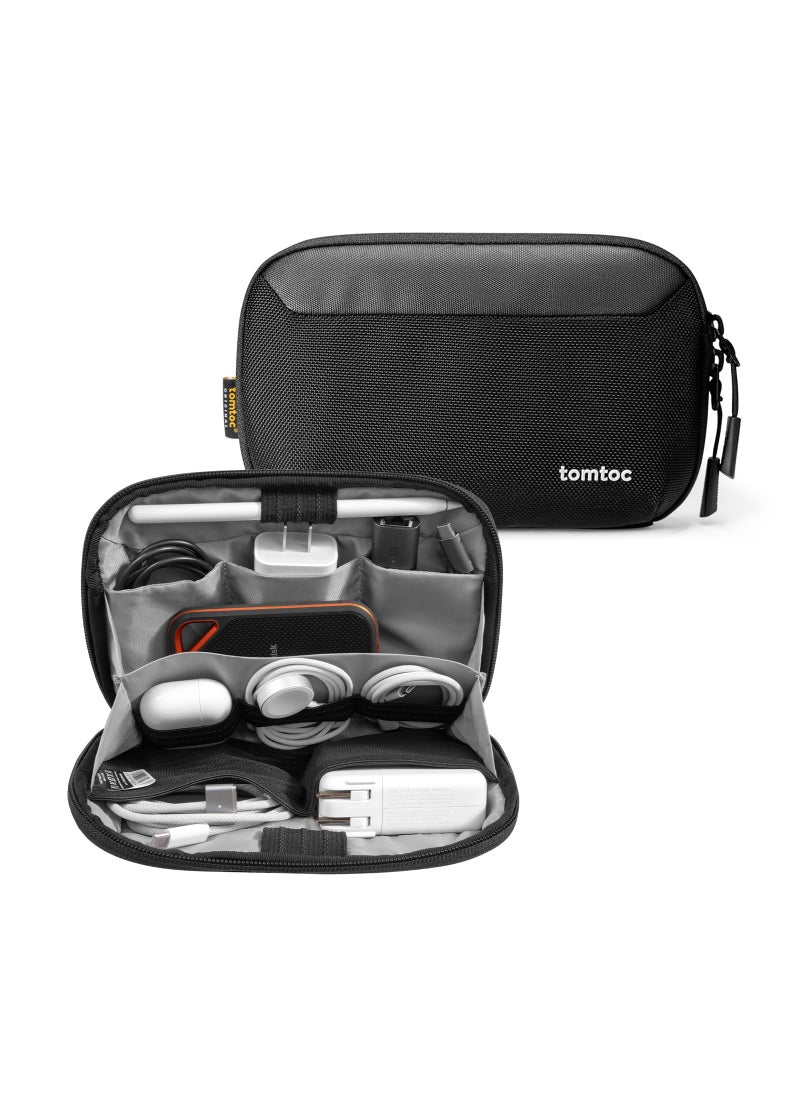 Tomtoc tomtoc Travel Cable Organizer Pouch, Electronics Accessories Organizer Portable Waterproof Double Accessories Carry Case for Cord, Charger, Cables, USB Drive, Black  - Image 1